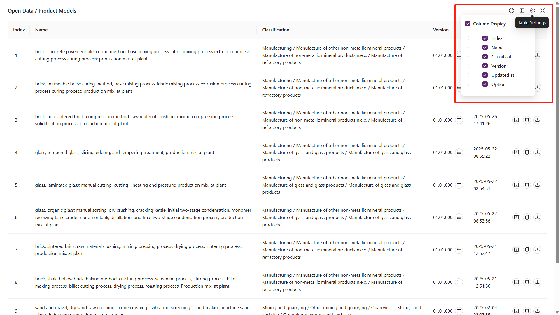 Column configuration example