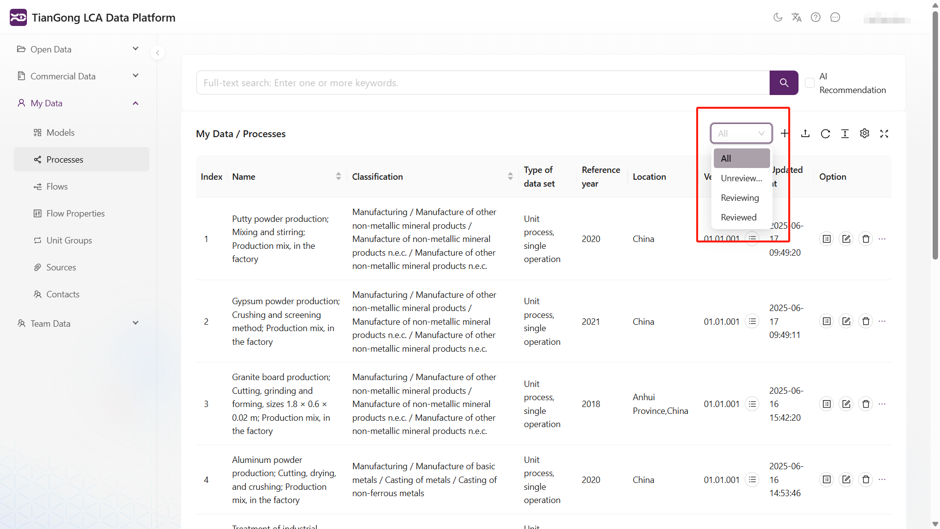 Review status filters