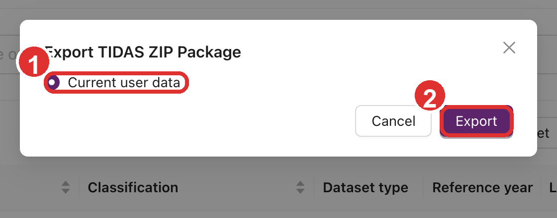 Export TIDAS ZIP modal