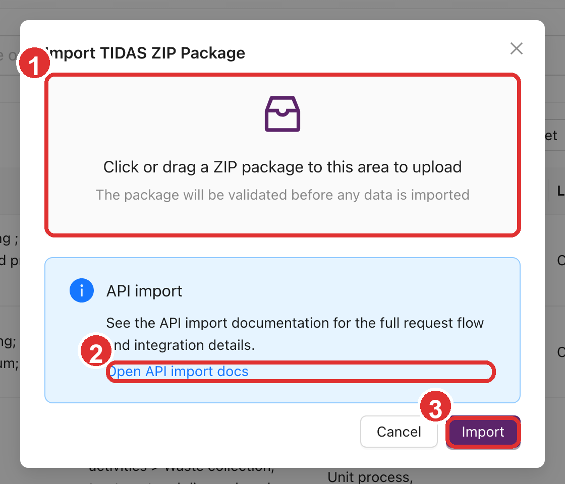 Import TIDAS ZIP modal